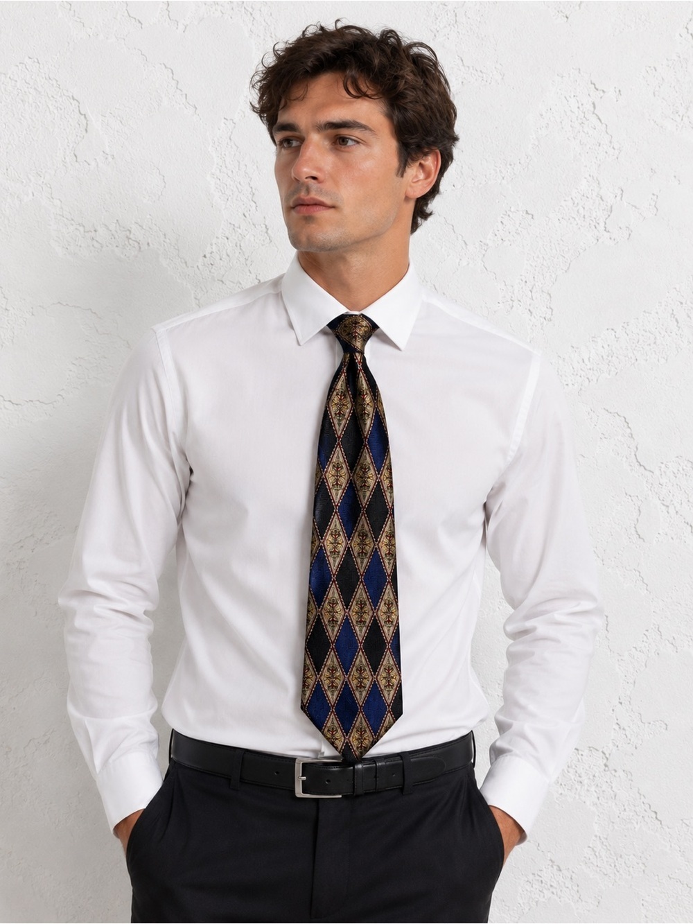 Vintage Christian Dior Silk Tie – Designer Geometric Diamond Pattern